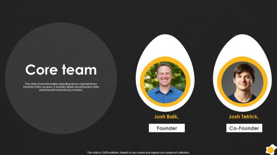 Core Team Traditional Eggs Substitute Offering Organization Fundraising Pitch Deck