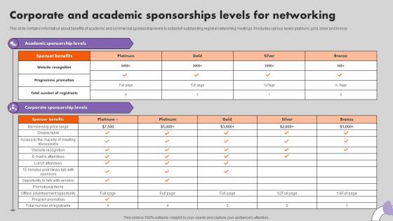 Corporate And Academic Sponsorships Levels For Networking