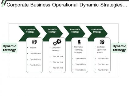 Corporate business operational dynamic strategies with boxes and arrows