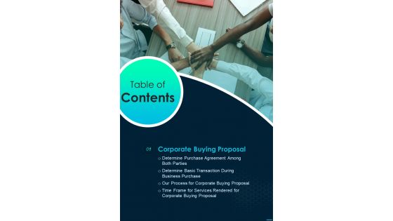 Corporate Buying Proposal Table Of Contents One Pager Sample Example Document