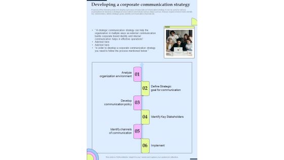 Corporate Communication Playbook Developing A Corporate One Pager Sample Example Document