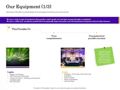 Corporate event management and planning our equipment