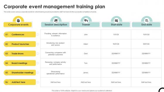 Corporate Event Management Training Plan
