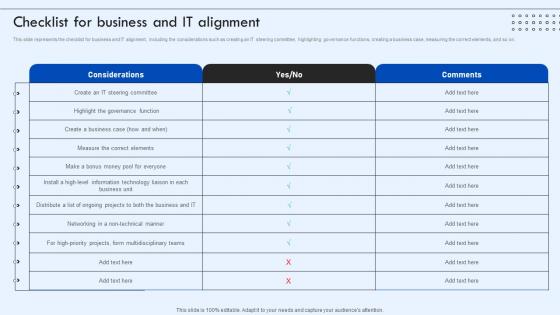 Corporate IT Alignment Checklist For Business And IT Alignment Ppt Guidelines