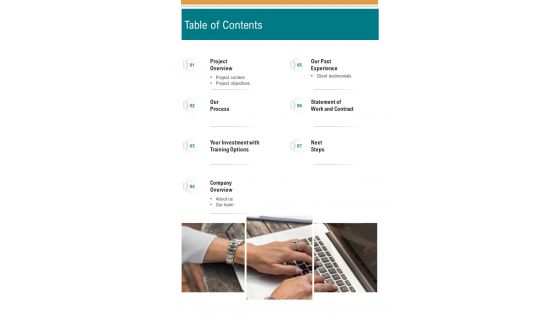 Corporate Leadership Training Proposal Table Of Contents One Pager Sample Example Document