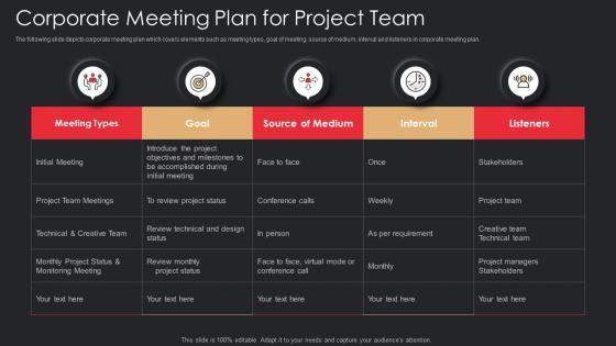 Corporate Meeting Plan For Project Team