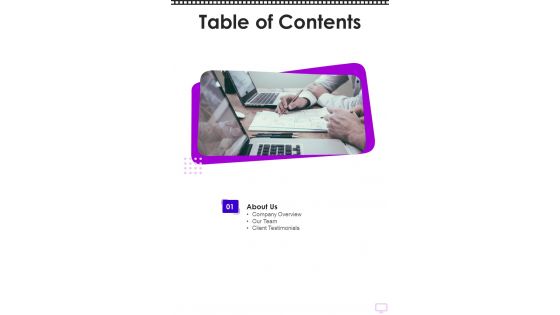 Corporate Sponsorship Proposal For A Tv Show Table Of Contents One Pager Sample Example Document