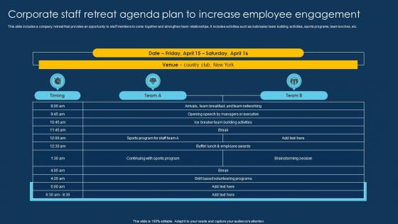 Corporate Staff Retreat Agenda Plan To Increase Employee Engagement