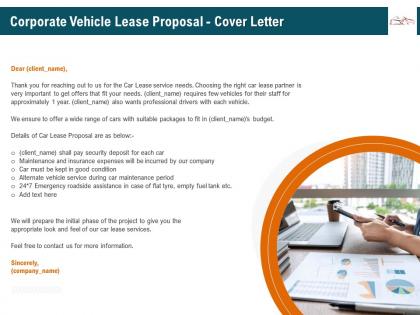 Corporate vehicle lease proposal cover letter ppt file elements