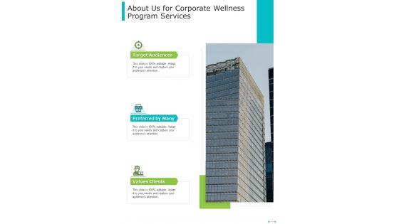 Corporate Wellness Program Services For About Us One Pager Sample Example Document