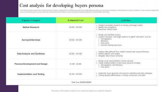 Cost Analysis For Developing Buyers Persona Building Customer Persona To Improve Marketing MKT SS V