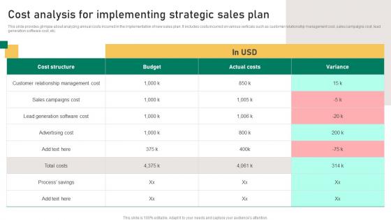 Cost Analysis For Implementing Strategic Sales Plan Implementation Guidelines For Sales MKT SS V