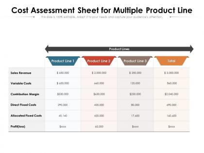 Cost assessment sheet for multiple product line