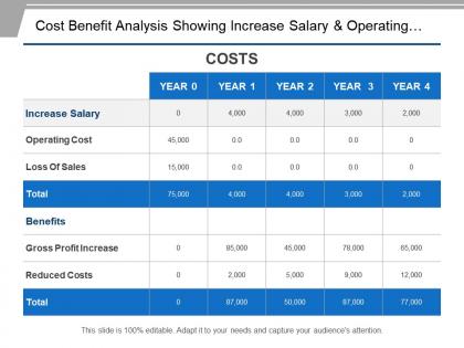 Cost benefit analysis showing increase salary and operating