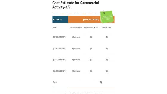 Cost Estimate For Commercial Activity Commercial Proposal One Pager Sample Example Document