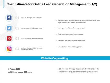 Cost estimate for online lead generation management service ppt powerpoint files