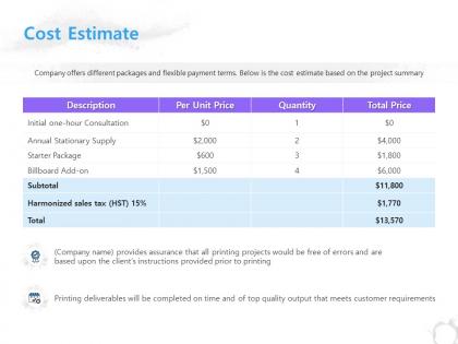 Cost estimate sales ppt powerpoint presentation outline deck