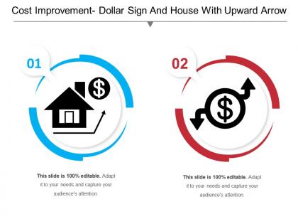 Cost improvement dollar sign and house with upward arrow
