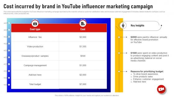 Cost Incurred By Brand In Youtube Influencer Marketing Campaign Social Media Influencer Strategy SS V