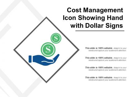 Cost management icon showing hand with dollar signs