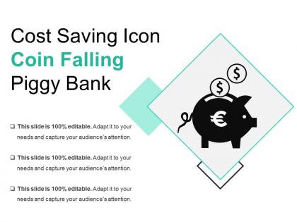 Cost saving icon coin falling piggy bank