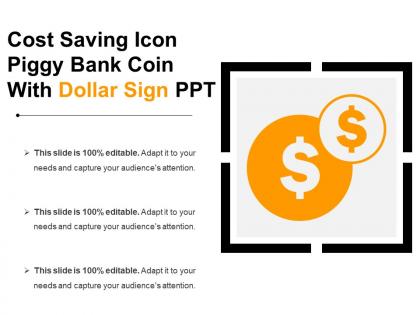Cost saving icon piggy bank coin with dollar sign ppt