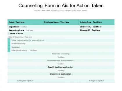 Counselling form in aid for action taken