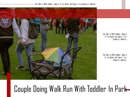 Couple doing walk run with toddler in park