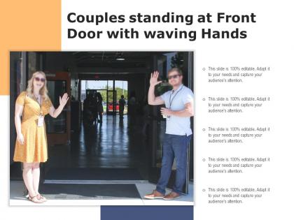 Couples standing at front door with waving hands