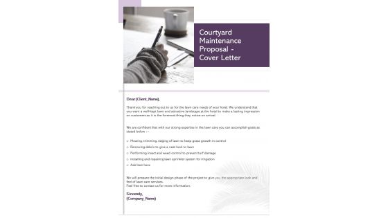 Courtyard Maintenance Proposal Cover Letter One Pager Sample Example Document