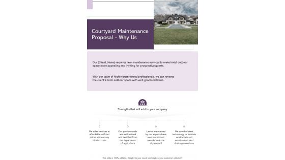 Courtyard Maintenance Proposal Why Us One Pager Sample Example Document
