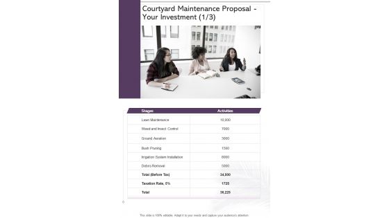 Courtyard Maintenance Proposal Your Investment One Pager Sample Example Document