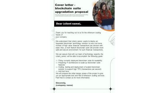 Cover Letter Blockchain Suite Upgradation One Pager Sample Example Document