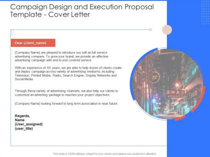 Cover letter campaign design and execution proposal template ppt powerpoint background