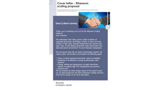 Cover Letter Ethereum Scaling Proposal One Pager Sample Example Document