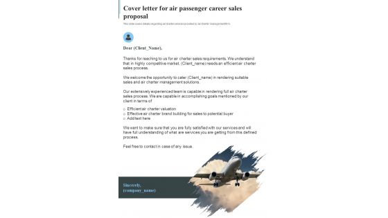 Cover Letter For Air Passenger Career Sales Proposal One Pager Sample Example Document