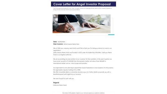 Cover Letter For Angel Investor Proposal One Pager Sample Example Document