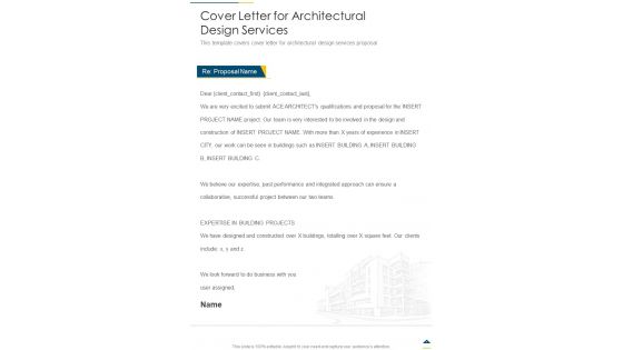 Cover Letter For Architectural Design Services One Pager Sample Example Document
