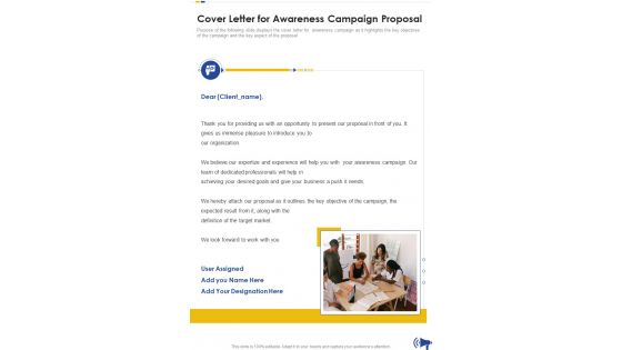 Cover Letter For Awareness Campaign Proposal One Pager Sample Example Document