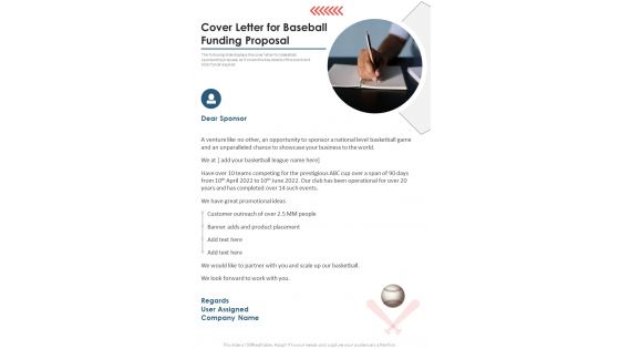Cover Letter For Baseball Funding Proposal One Pager Sample Example Document