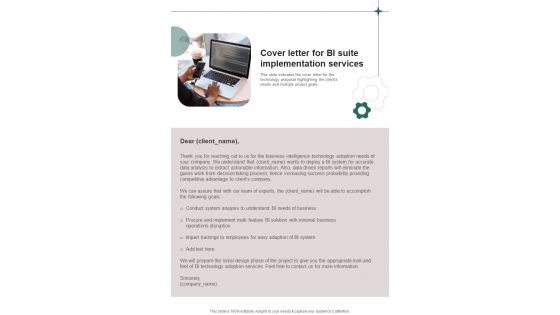 Cover Letter For BI Suite Implementation One Pager Sample Example Document
