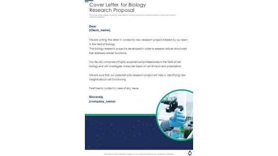 Cover Letter For Biology Research Proposal One Pager Sample Example Document