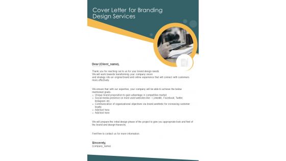 Cover Letter For Branding Design Services One Pager Sample Example Document