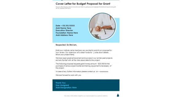 Cover Letter For Budget Proposal For Grant One Pager Sample Example Document
