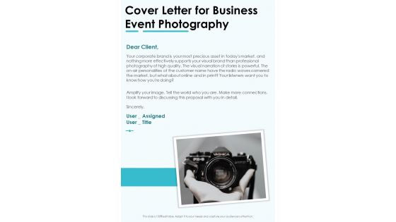 Cover Letter For Business Event Photography One Pager Sample Example Document