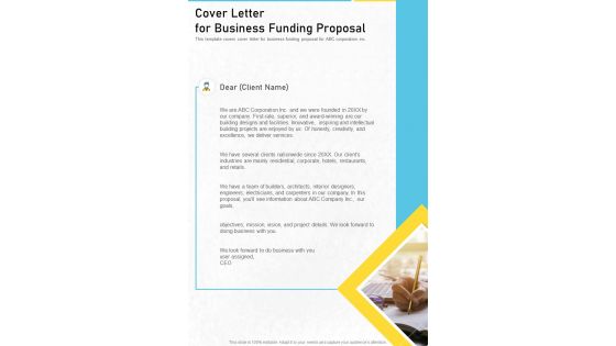 Cover Letter For Business Funding Proposal One Pager Sample Example Document