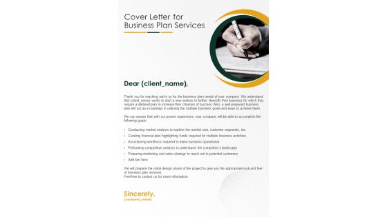 Cover Letter For Business Plan Services One Pager Sample Example Document