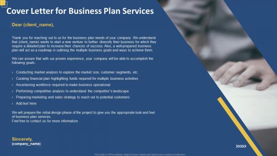Cover letter for business plan services ppt slides template