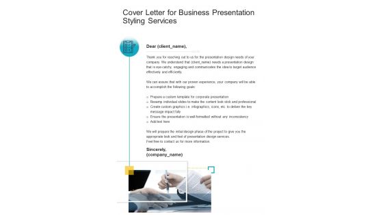 Cover Letter For Business Presentation Styling Services One Pager Sample Example Document