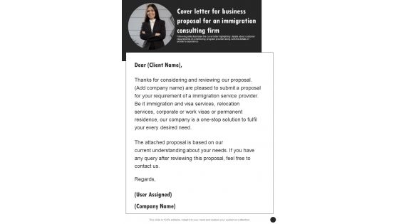Cover Letter For Business Proposal For An Immigration Consulting Firm One Pager Sample Example Document